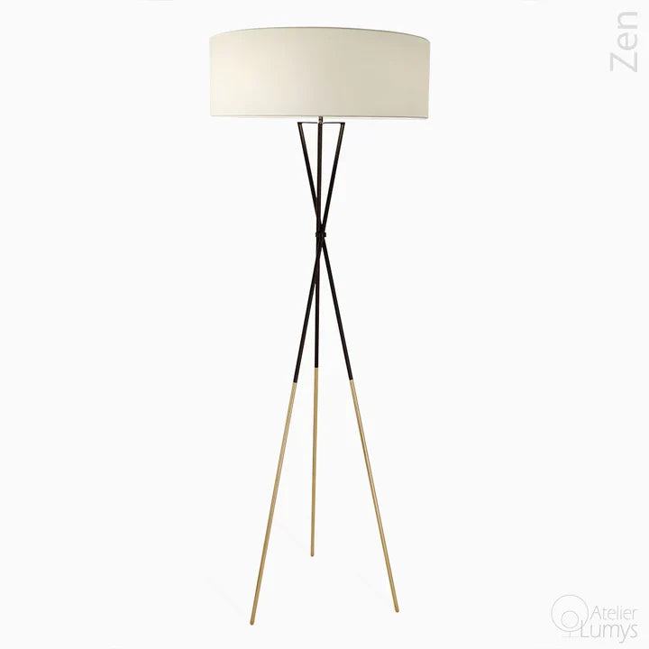 Zen Tripod Floor Lamp - Dia: 24’’ H: 65’’ / Black and White / Mild Steel and Poplin - Lighting