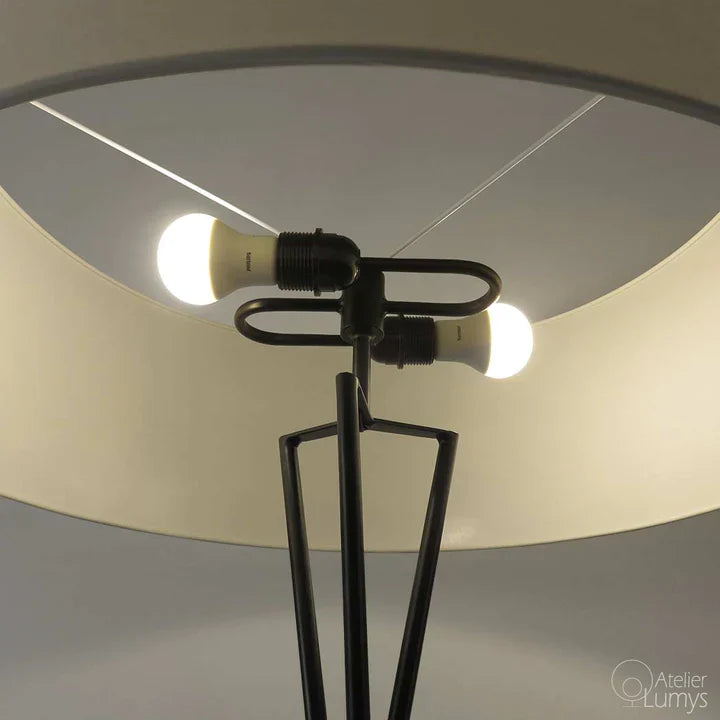 Zen Tripod Floor Lamp - Dia: 24’’ H: 65’’ / Black and White / Mild Steel and Poplin - Lighting