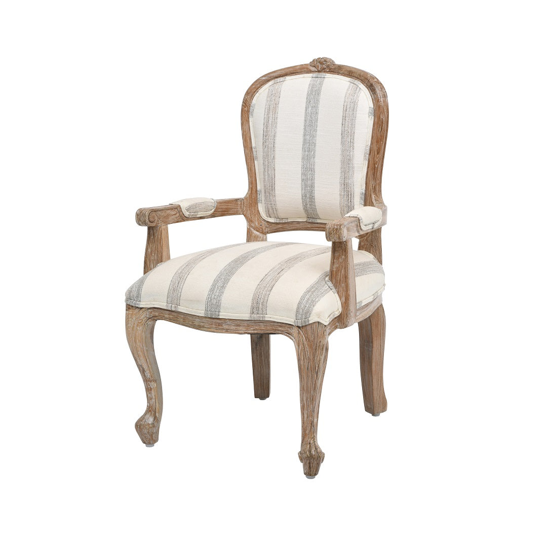 Zhemgang Teak Wood Armchair - Distressed White / Teakwood, 100% cotton fabric / L: 21.5’’ W: 21’’ H: 39’’; Seat Height: