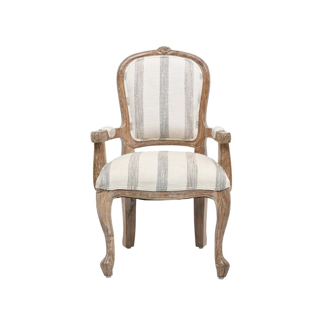 Zhemgang Teak Wood Armchair - Distressed White / Teakwood, 100% cotton fabric / L: 21.5’’ W: 21’’ H: 39’’; Seat Height: