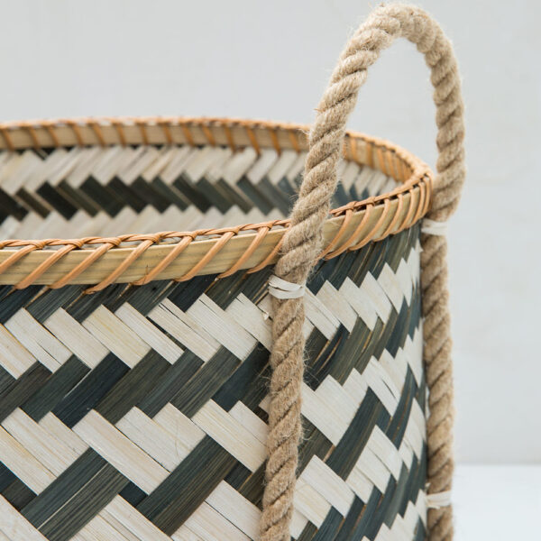Zigzag Bamboo Handcrafted Storage Basket with Handle - Natural / Bamboo - Decor