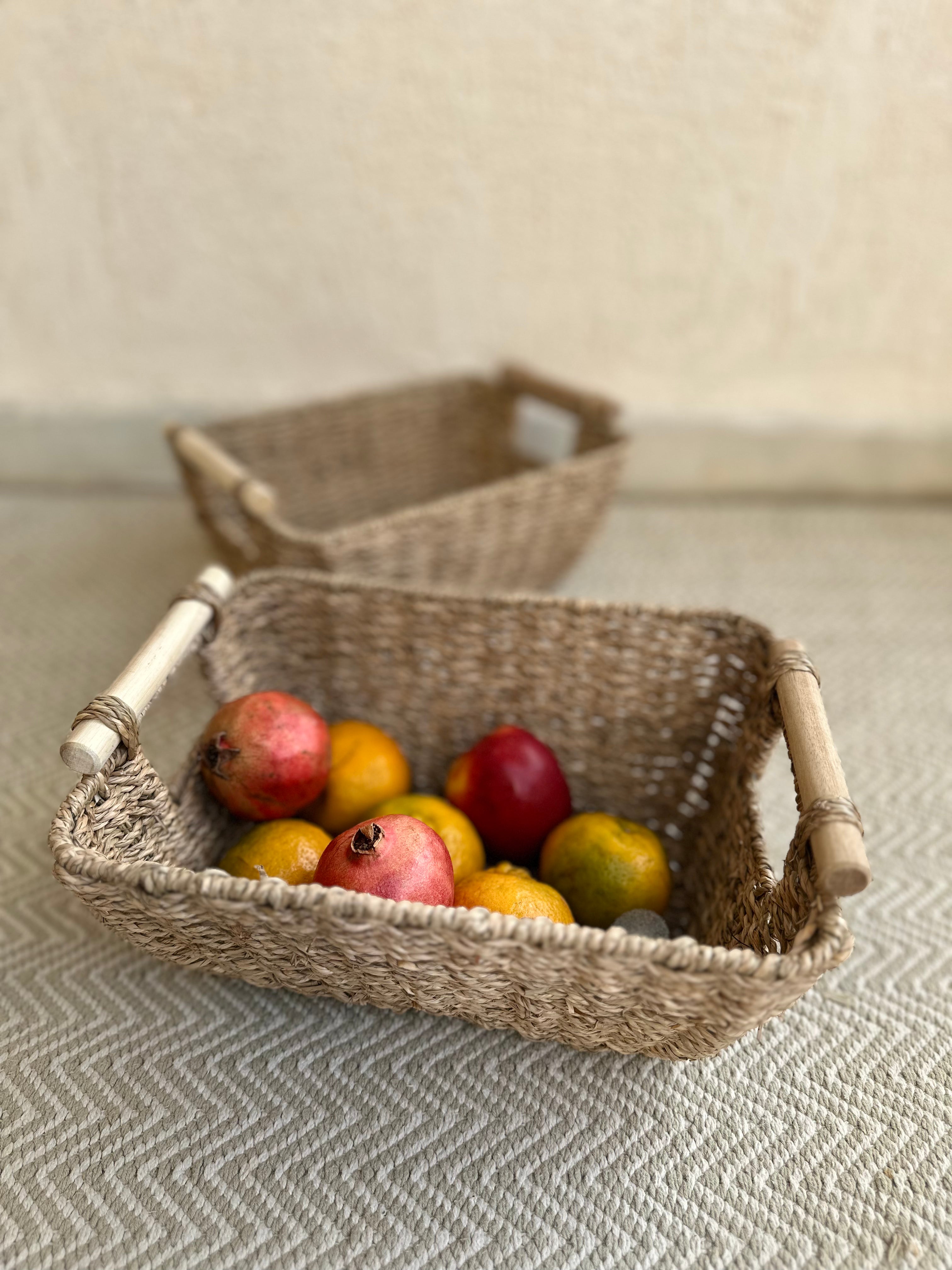 Seagrass Tray Basket with Wooden Handle