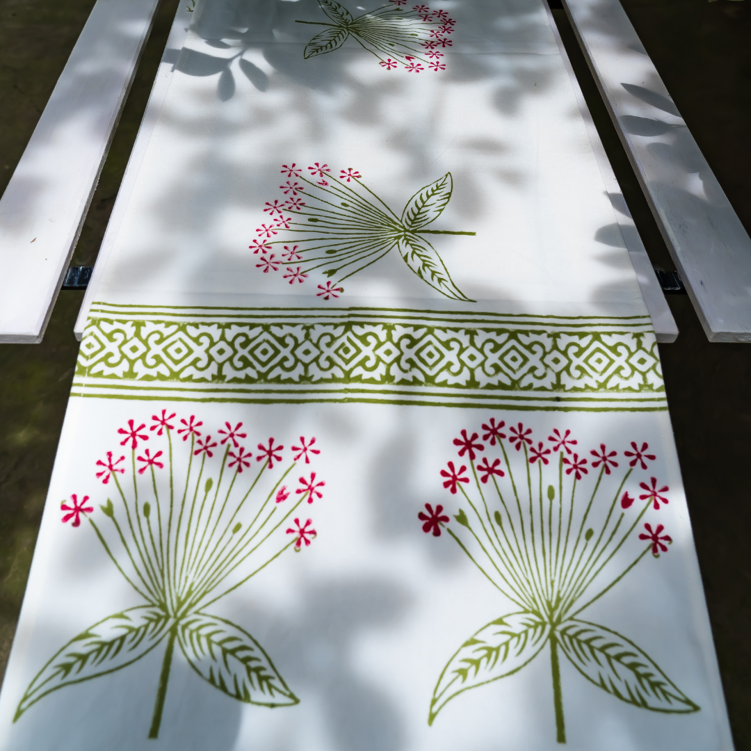 Shades Of Spring Hand Block Print Table Runner