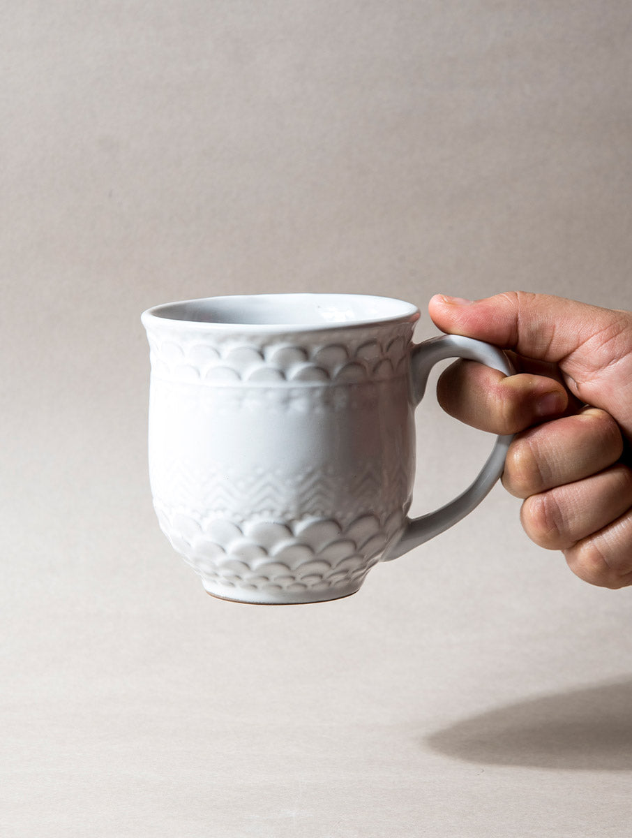 White Etched Mug