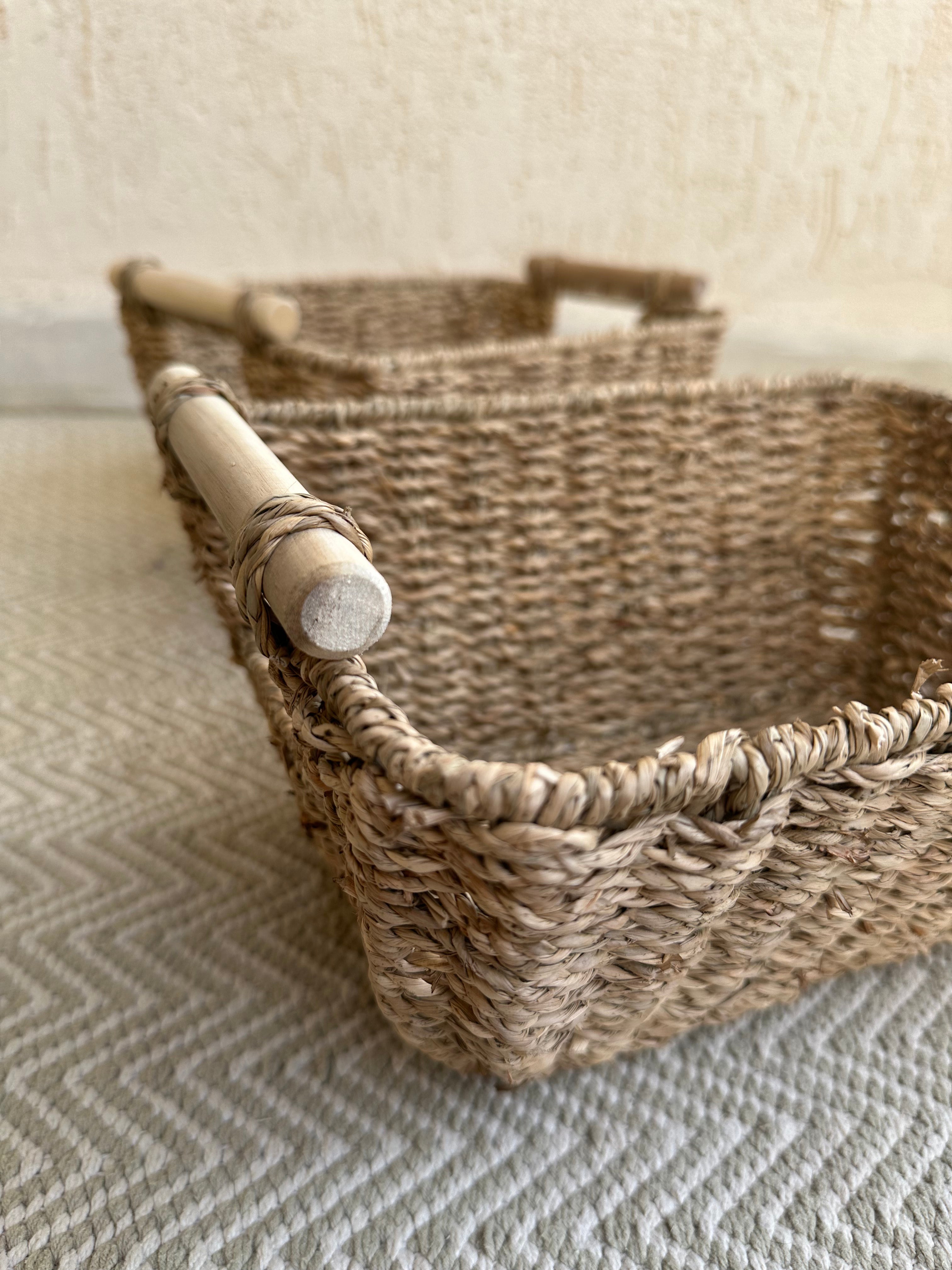 Seagrass Tray Basket with Wooden Handle