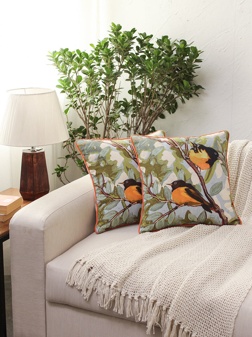 The Native Oriole Cushion Cover (Green)