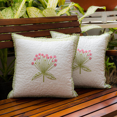 Shades Of Spring Quilted Hand Block Print Cushion Cover