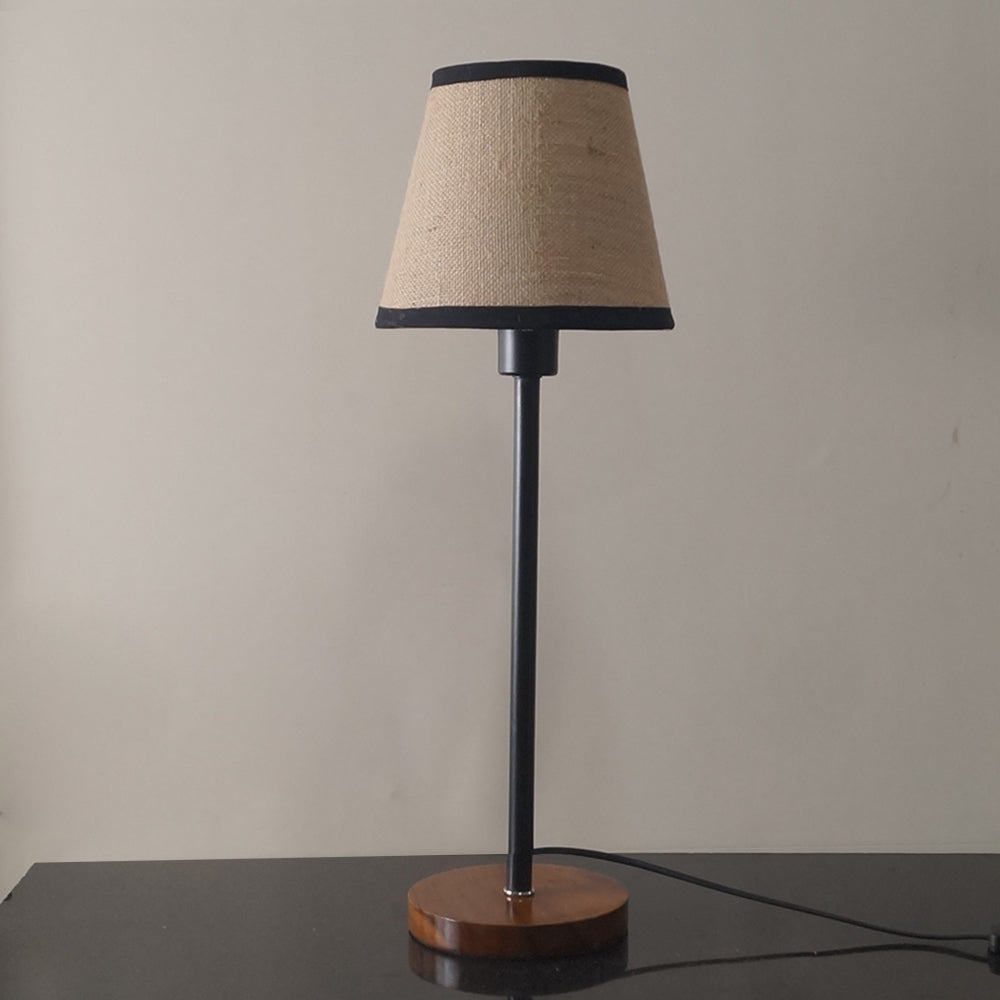 Cdl111 Vintage Nightstand Brown Fabric Wooden Lamp