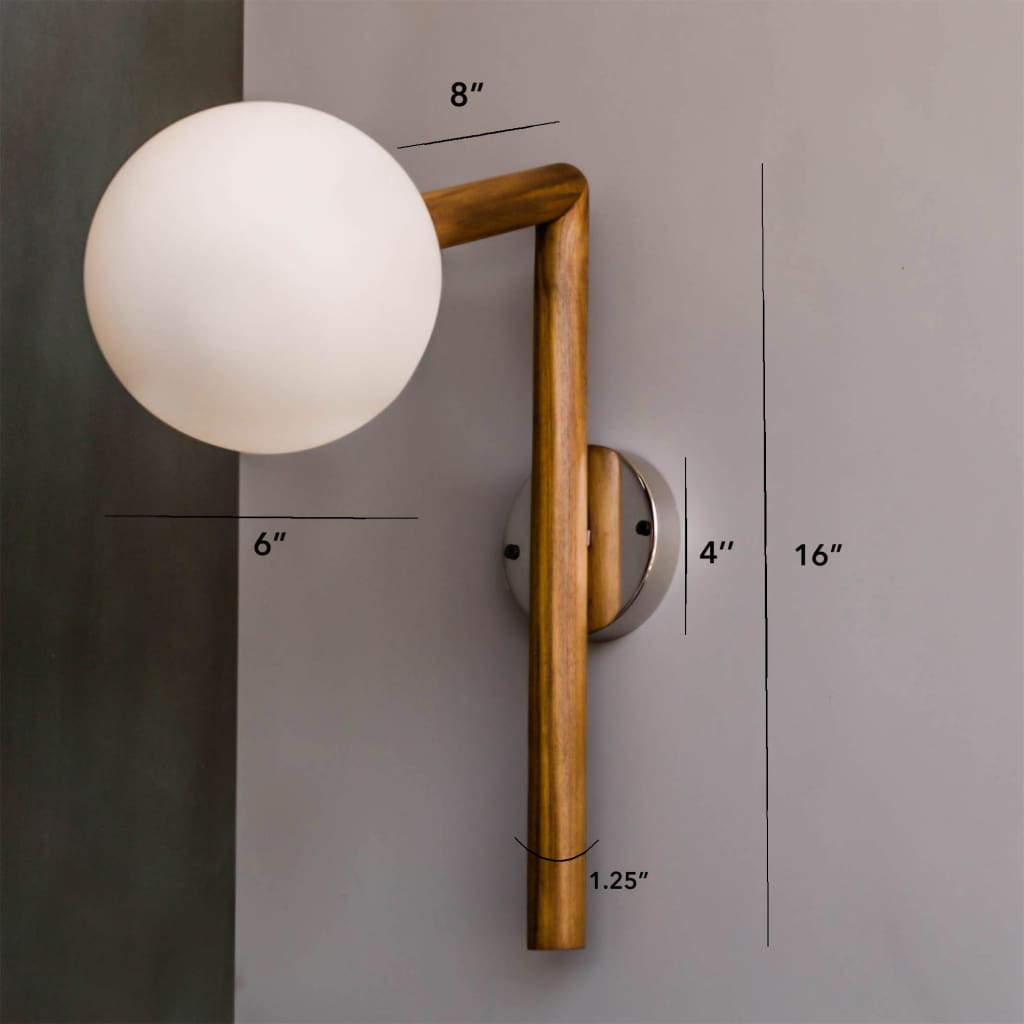 Cws128 Teak Wood Wall Sconce Frosted Glass Fixture