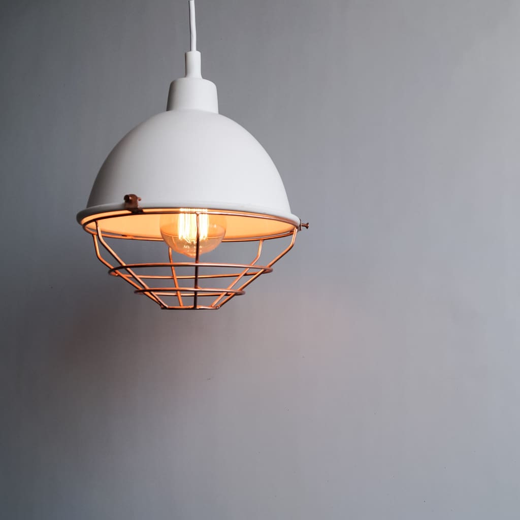 Clh112 White Dome Industrial Style Copper Grill Pendant Light
