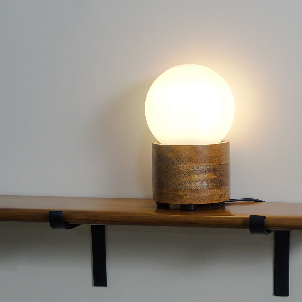 Cdl114 Solid Teak Wood Glass Table Lamp